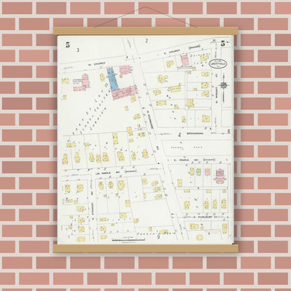 Old map wall art mockup — magnetic wood frame on brick wall — Sanborn Fire Insurance Map from Libertyville, Lake County, Illinois (1924), Sheet #0005
