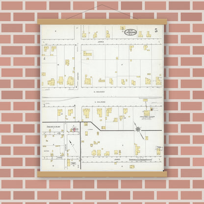 Old map wall art mockup — magnetic wood frame on brick wall — Sanborn Fire Insurance Map from La Grange, Lenoir County, North Carolina (1919), Sheet #0005