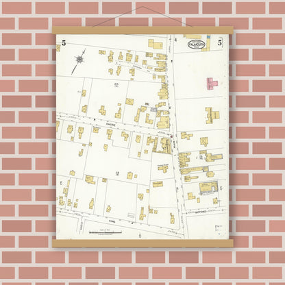 Old map wall art mockup — magnetic wood frame on brick wall — Sanborn Fire Insurance Map from Falmouth, Barnstable County, Massachusetts (1923), Sheet #0005