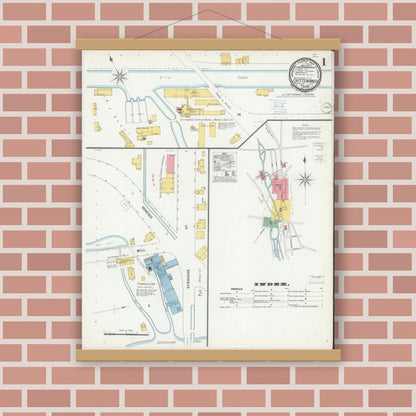 Old map wall art mockup — magnetic wood frame on brick wall — Sanborn Fire Insurance Map from Chittenango, Madison County, New York (1900) - Complete Map Set