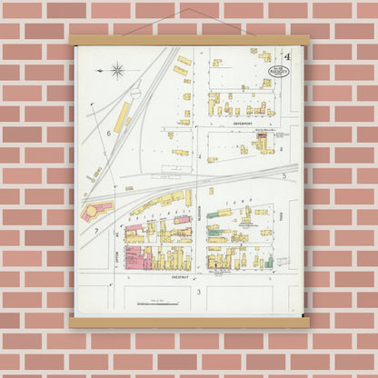 Old map wall art mockup — magnetic wood frame on brick wall — Sanborn Fire Insurance Map from Reed City, Osceola County, Michigan (1900), Sheet #0004