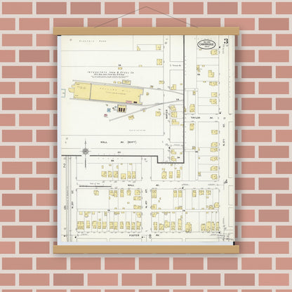 Old map wall art mockup — magnetic wood frame on brick wall — Sanborn Fire Insurance Map from Cambridge, Guernsey County, Ohio (1909), Sheet #0003
