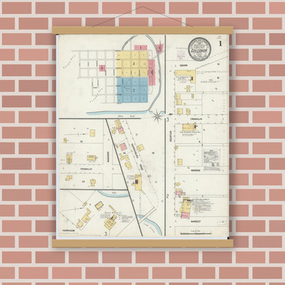 Old map wall art mockup — magnetic wood frame on brick wall — Sanborn Fire Insurance Map from Golconda, Pope County, Illinois (1902) - Complete Map Set