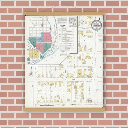 Old map wall art mockup — magnetic wood frame on brick wall — Sanborn Fire Insurance Map from Two Rivers, Manitowoc County, Wisconsin (1904) - Complete Map Set
