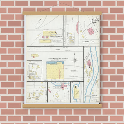 Old map wall art mockup — magnetic wood frame on brick wall — Sanborn Fire Insurance Map from Canton, Stark County, Ohio (1891), Sheet #0031