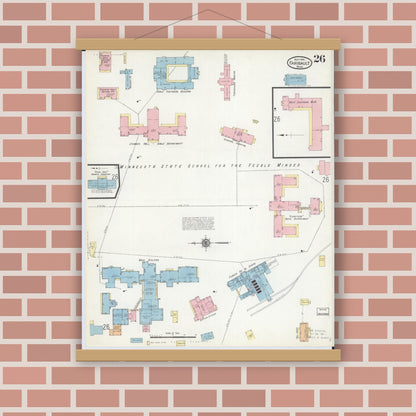 Old map wall art mockup — magnetic wood frame on brick wall — Sanborn Fire Insurance Map from Faribault, Rice County, Minnesota (1914), Sheet #0026