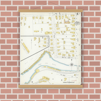Old map wall art mockup — magnetic wood frame on brick wall — Sanborn Fire Insurance Map from Penn Yan, Yates County, New York (1903), Sheet #0008