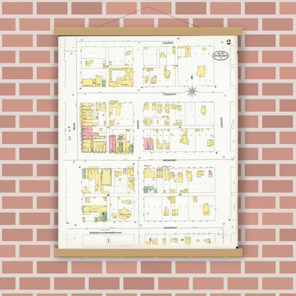 Old map wall art mockup — magnetic wood frame on brick wall — Sanborn Fire Insurance Map from Denison, Crawford County, Iowa (1899), Sheet #0002