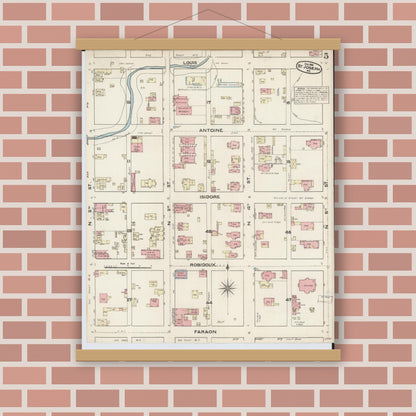 Old map wall art mockup — magnetic wood frame on brick wall — Sanborn Fire Insurance Map from Saint Joseph, Buchanan County, Missouri (1883), Sheet #0005