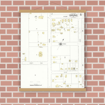 Old map wall art mockup — magnetic wood frame on brick wall — Sanborn Fire Insurance Map from Arroyo Grande, San Luis Obispo County, California (1909), Sheet #0005