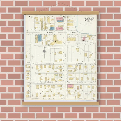 Old map wall art mockup — magnetic wood frame on brick wall — Sanborn Fire Insurance Map from Charlevoix, Charlevoix County, Michigan (1912), Sheet #0007