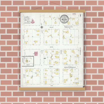 Old map wall art mockup — magnetic wood frame on brick wall — Sanborn Fire Insurance Map from Westfield, Clark County, Illinois (1910) - Complete Map Set