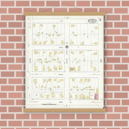 Old map wall art mockup — magnetic wood frame on brick wall — Sanborn Fire Insurance Map from Whitewright, Grayson County, Texas (1912), Sheet #0002