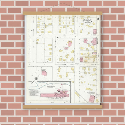 Old map wall art mockup — magnetic wood frame on brick wall — Sanborn Fire Insurance Map from Columbiaville, Lapeer County, Michigan (1910), Sheet #0002