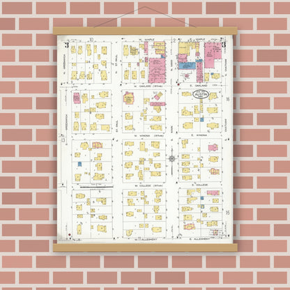 Old map wall art mockup — magnetic wood frame on brick wall — Sanborn Fire Insurance Map from Austin, Mower County, Minnesota (1926), Sheet #0003