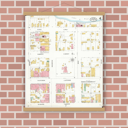 Old map wall art mockup — magnetic wood frame on brick wall — Sanborn Fire Insurance Map from Vinton, Benton County, Iowa (1899), Sheet #0004
