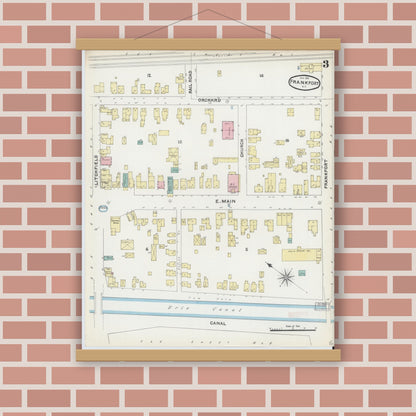 Old map wall art mockup — magnetic wood frame on brick wall — Sanborn Fire Insurance Map from Frankfort, Herkimer County, New York (1891), Sheet #0003