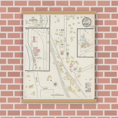 Old map wall art mockup — magnetic wood frame on brick wall — Sanborn Fire Insurance Map from Ghent, Columbia County, New York (1886), Sheet #0001