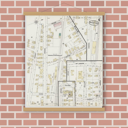 Old map wall art mockup — magnetic wood frame on brick wall — Sanborn Fire Insurance Map from Watertown, Middlesex County, Massachusetts (1889), Sheet #0004