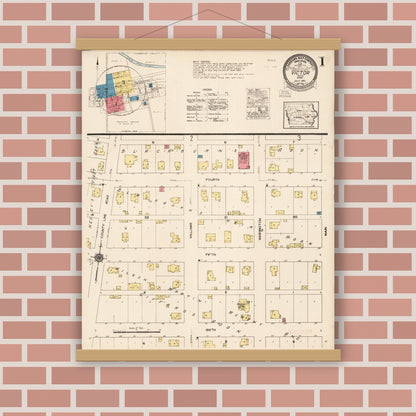 Old map wall art mockup — magnetic wood frame on brick wall — Sanborn Fire Insurance Map from Victor, Iowa County, Iowa (1922) â€” Complete Set