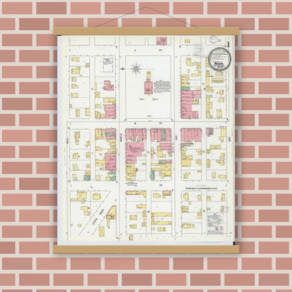 Old map wall art mockup — magnetic wood frame on brick wall — Sanborn Fire Insurance Map from Mason, Ingham County, Michigan (1900), Sheet #0001