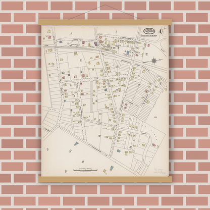Old map wall art mockup — magnetic wood frame on brick wall — Sanborn Fire Insurance Map from Hatboro, Montgomery County, Pennsylvania (1922), Sheet #0004