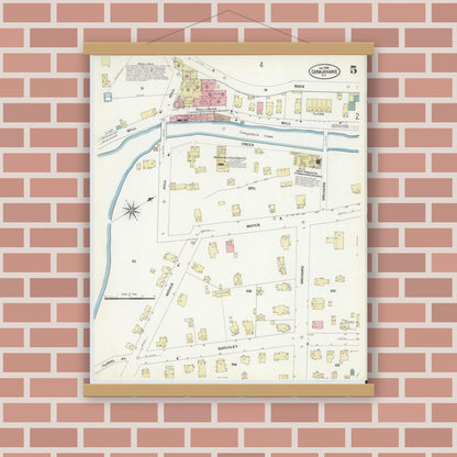 Old map wall art mockup — magnetic wood frame on brick wall — Sanborn Fire Insurance Map from Canajoharie, Montgomery County, New York (1908), Sheet #0005