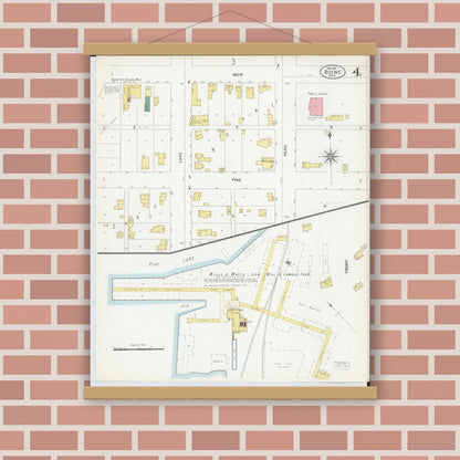 Old map wall art mockup — magnetic wood frame on brick wall — Sanborn Fire Insurance Map from Boyne City, Charlevoix County, Michigan (1901), Sheet #0004