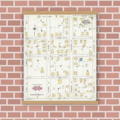 Old map wall art mockup — magnetic wood frame on brick wall — Sanborn Fire Insurance Map from Kissimmee, Osceola County, Florida (1920), Sheet #0002