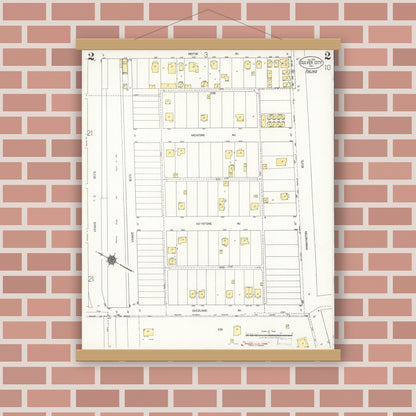 Old map wall art mockup — magnetic wood frame on brick wall — Sanborn Fire Insurance Map from Culver City, Los Angeles County, California (1924), Sheet #0002