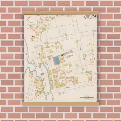 Old map wall art mockup — magnetic wood frame on brick wall — Sanborn Fire Insurance Map from Hilo, Hawaii County, Hawaii (1921), Sheet #0024