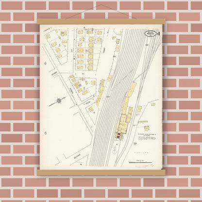 Old map wall art mockup — magnetic wood frame on brick wall — Sanborn Fire Insurance Map from Needles, San Bernardino County, California (1910), Sheet #0004