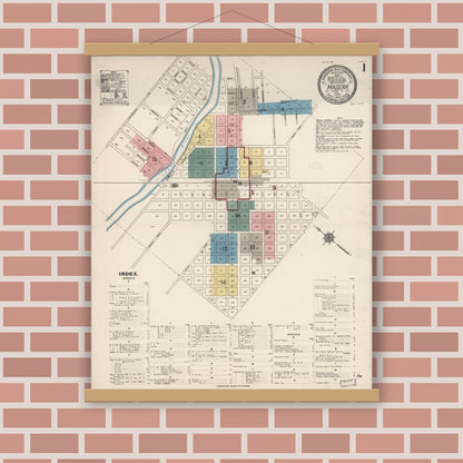Old map wall art mockup — magnetic wood frame on brick wall — Sanborn Fire Insurance Map from Madera, Madera County, California (1912) - Complete Map Set