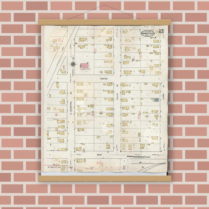 Old map wall art mockup — magnetic wood frame on brick wall — Sanborn Fire Insurance Map from Manistique, Schoolcraft County, Michigan (1950), Sheet #0015