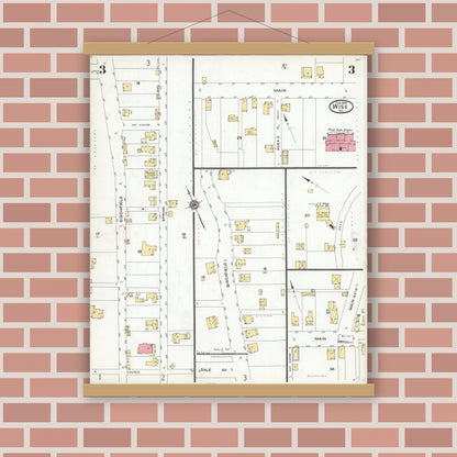 Old map wall art mockup — magnetic wood frame on brick wall — Sanborn Fire Insurance Map from Wise, Wise County, Virginia (1923), Sheet #0003