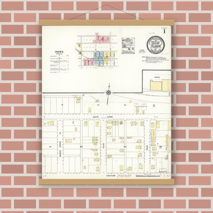 Old map wall art mockup — magnetic wood frame on brick wall — Sanborn Fire Insurance Map from Fillmore, Ventura County, California (1911) - Complete Map Set