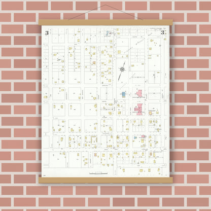 Old map wall art mockup — magnetic wood frame on brick wall — Sanborn Fire Insurance Map from Carrizo Springs, Dimmit County, Texas (1933), Sheet #0003