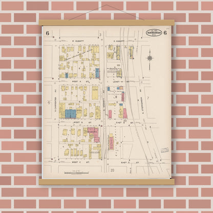 Old map wall art mockup — magnetic wood frame on brick wall — Sanborn Fire Insurance Map from Iron Mountain, Dickinson County, Michigan (1923), Sheet #0006