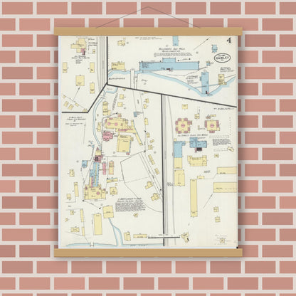 Old map wall art mockup — magnetic wood frame on brick wall — Sanborn Fire Insurance Map from Hawley, Wayne County, Pennsylvania (1897), Sheet #0004