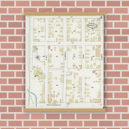 Old map wall art mockup — magnetic wood frame on brick wall — Sanborn Fire Insurance Map from Jacksonville, Duval County, Florida (1891), Sheet #0004