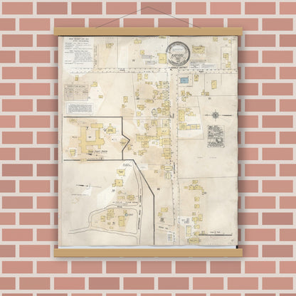 Old map wall art mockup — magnetic wood frame on brick wall — Sanborn Fire Insurance Map from Kapaau, Hawaii County, Hawaii (1956), Sheet #0001