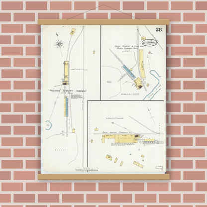 Old map wall art mockup — magnetic wood frame on brick wall — Sanborn Fire Insurance Map from Jeffersonville, Clark County, Indiana (1898), Sheet #0028