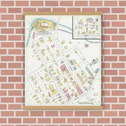 Old map wall art mockup — magnetic wood frame on brick wall — Sanborn Fire Insurance Map from Walden, Orange County, New York (1900), Sheet #0002