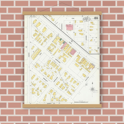Old map wall art mockup — magnetic wood frame on brick wall — Sanborn Fire Insurance Map from Marinette, Marinette County, Wisconsin (1901), Sheet #0022