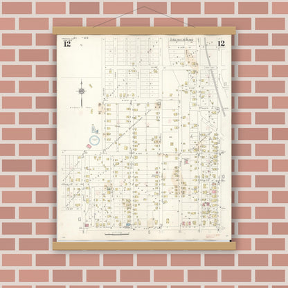 Old map wall art mockup — magnetic wood frame on brick wall — Sanborn Fire Insurance Map from Trenton, Grundy County, Missouri (1948), Sheet #0012