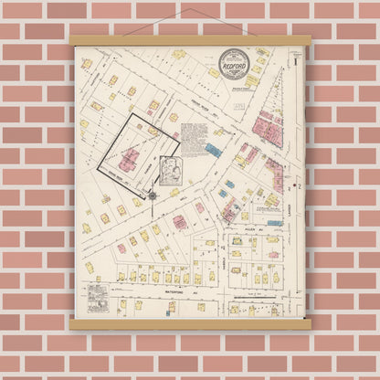 Old map wall art mockup — magnetic wood frame on brick wall — Sanborn Fire Insurance Map from Redford, Wayne County, Michigan (1921) - Complete Map Set