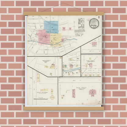 Old map wall art mockup — magnetic wood frame on brick wall — Sanborn Fire Insurance Map from Ashland, Ashland County, Ohio (1888), Sheet #0001