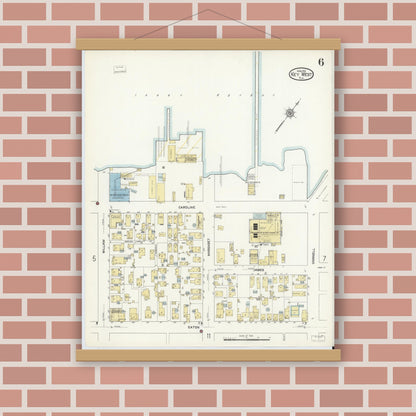 Old map wall art mockup — magnetic wood frame on brick wall — Sanborn Fire Insurance Map from Key West, Monroe County, Florida (1912), Sheet #0006