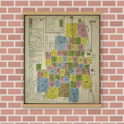 Old map wall art mockup — magnetic wood frame on brick wall — Sanborn Fire Insurance Map from Kenosha, Kenosha County, Wisconsin. (1918), Sheet 4