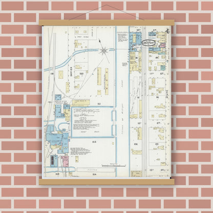 Old map wall art mockup — magnetic wood frame on brick wall — Sanborn Fire Insurance Map from Lockport, Will County, Illinois (1891), Sheet #0004